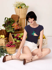 Cotton-blend Fruit Graphic Applique Short Sleeve Tee