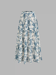 Solid Crop Tube Top & Mid Rise Floral Ruffle Tiered Maxi Skirt Set