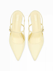 POINTED TOE BUCKLE DECOR SLINGBACK KITTEN HEELS