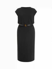 Round Neckline Split Straight Maxi Dress With Belt Curve & Plus