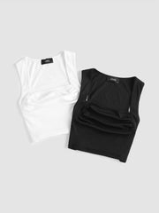 2 Pack Solid Ruched Square Neck Crop Top