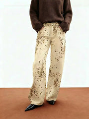 Denim Low Rise Leopard Wide Leg Oversized Jeans