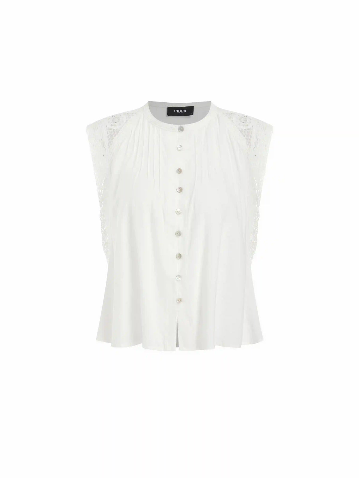 Lace Trim Pleated Button Oversized Blouse