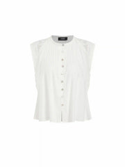 Lace Trim Pleated Button Oversized Blouse