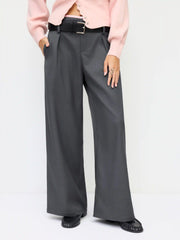 Low Rise Contrasting Binding Wide Leg Trousers With Belt
