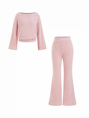 Asymmetrical Neck Oversized Top & High Rise Flared Trousers Loungewear Set