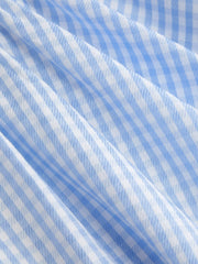 Cotten-Blend Boat Neck Gingham Bowknot Flared Mini Dress