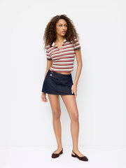 Cotton-blend Stripe Polo Neck Tee