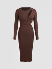 Round Neckline Cut Out Knitted Midi Dress