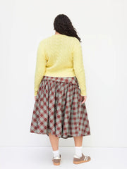 Mid Rise Tartan Lettuce Trim Knotted Midi Skirt Curve & Plus