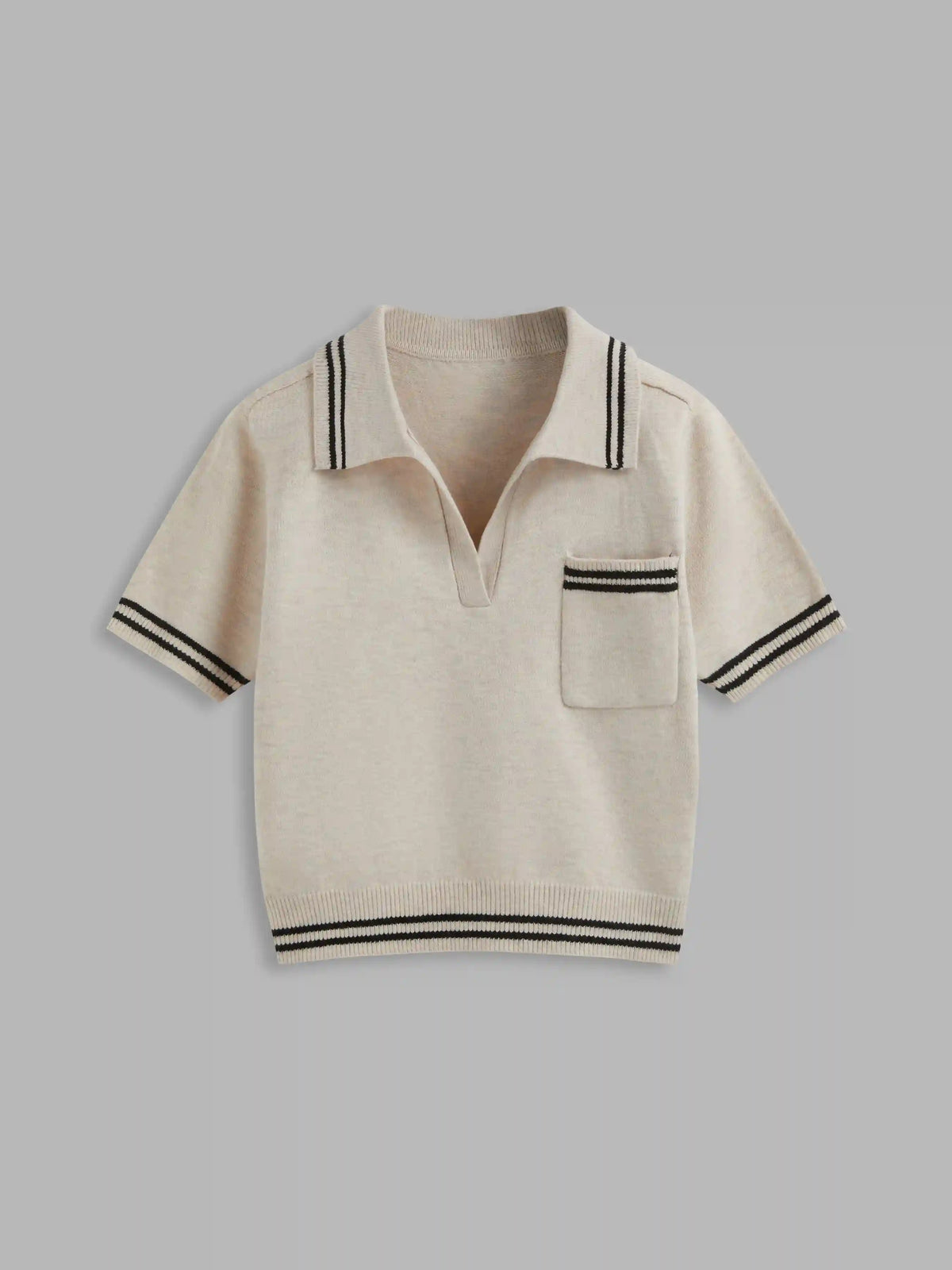 Knit Collar Stripe Short Sleeve Top