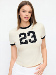 23 Graphic Cotton-blend Contrast Trim Short Sleeve Tee