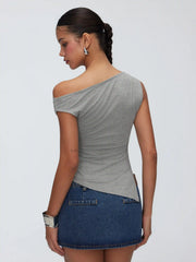 Asymmetrical Neck Ruched Slim Longline Tank Top