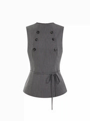 Double-Breasted Peplum Drawstring Top