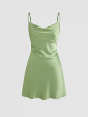 Satin Cowl Neck Ruched Butterfly Mini Dress