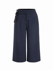 Mid Rise Striped Tie Side Ruched Wide Leg Trousers Curve & Plus