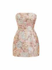 Jacquard Floral Lace Up Embroidery Smock Mini Dress
