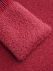Fleece-lined Knit Solid Turtleneck Long Sleeve Top