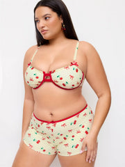 Fruit Graphic Sweetheart Contrasting Binding Underwire Top & Mid Rise Shorts Bikini Set Curve & Plus