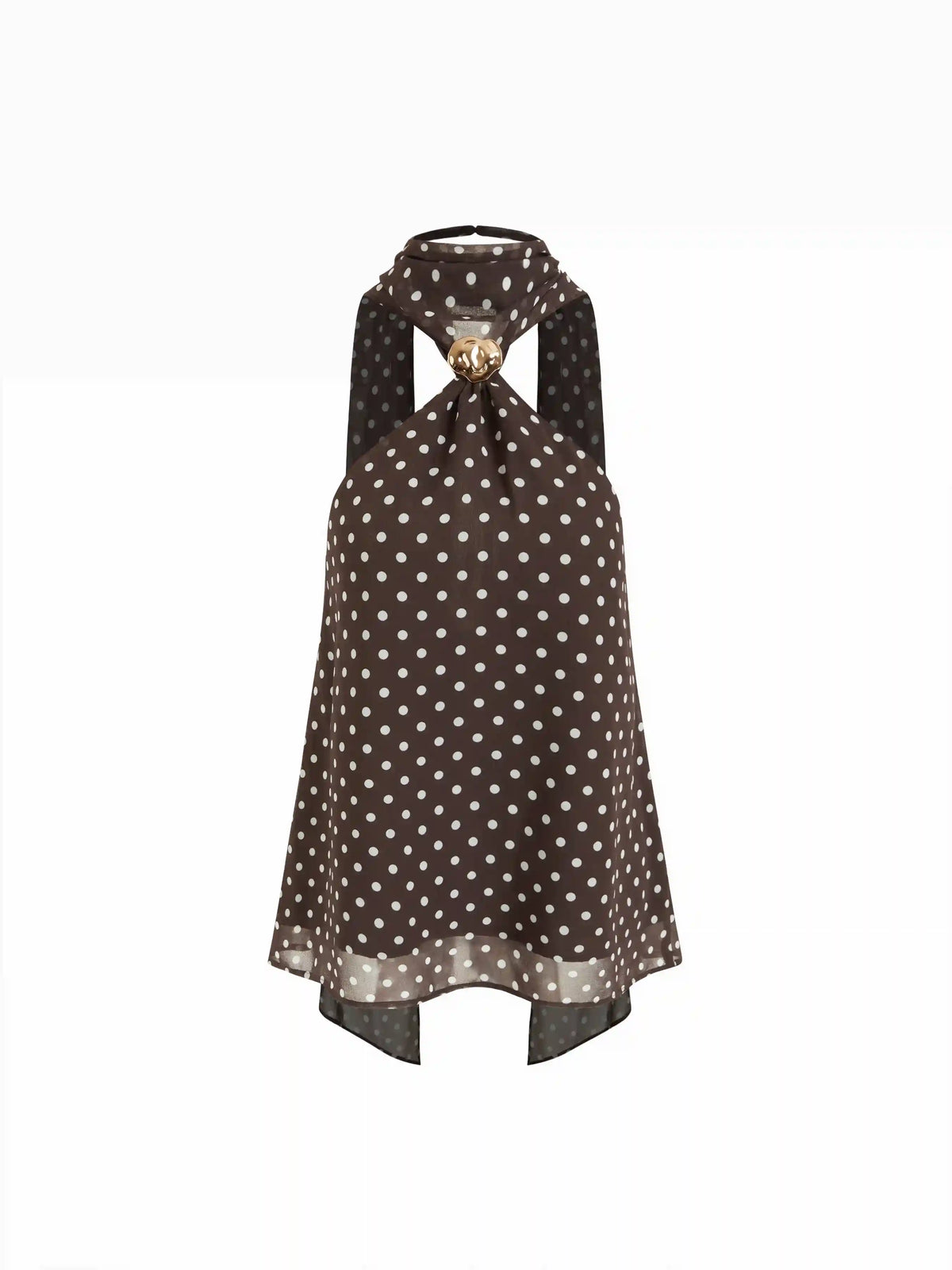 Chiffon Halter Neckline Polka Dot Metallic Decor Backless Top