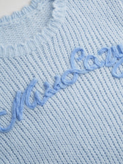 Knit Round Neckline Letter Long Sleeve Oversized Top