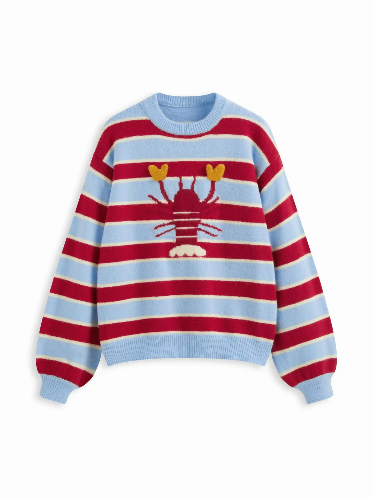Knit Lobster Pattern Striped Round Neckline Oversized Sweater