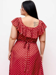 Polka Dot V-Neck Ruffled Maxi Dress Curve & Plus