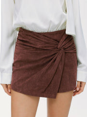 Suede Mid Rise Twist Mini Skort