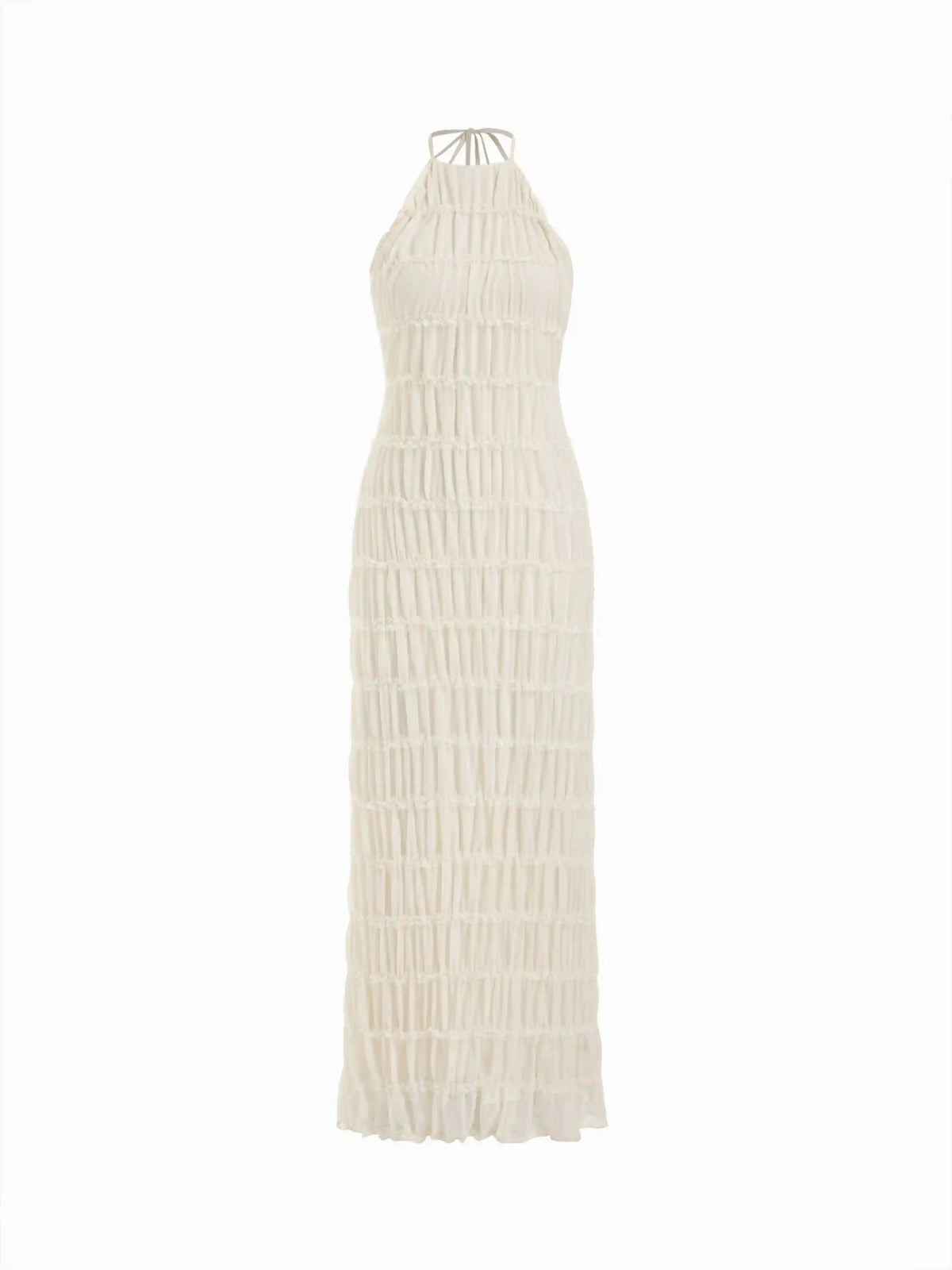 Chiffon Halter Neckline Sleeveless Ruched Straight Maxi Dress