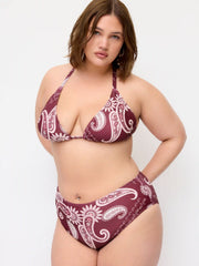 Paisley Halter Neckline Triangle Bikini Set With Sarong Curve & Plus