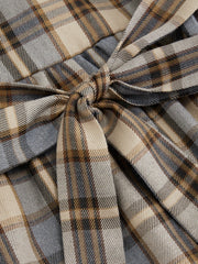 Plaid Asymmetrical Neck Ruched Tie Back Mini Dress