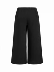 Mid Rise Solid Metal Button Wide Leg Trousers Curve & Plus
