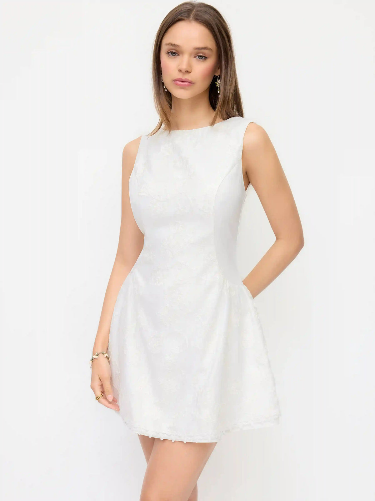 Boat Neck Sleeveless Lace A Line Mini Dress
