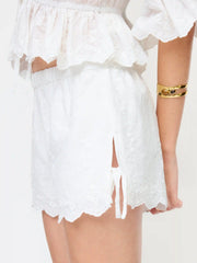 Cotton Low Rise Embroidery Tie Side Split Pointed Hem Oversized Shorts