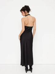 Satin Cowl Neck Ruched Maxi Dress