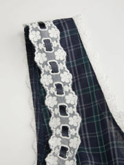 Cotton-blend Plaid Square Neck Lace Trim Tiered Maxi Dress