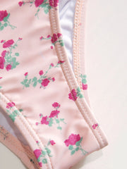 Sweet Floral Lace Trim V-neck Bowknot Cheeky Bikini Set
