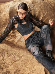 Midnight Veil Ultra-Cropped Long Sleeve Shrug