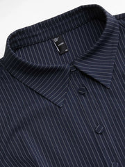 Collar Stripes Pleated Shirt Mini Dress Curve & Plus