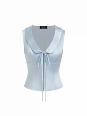 Satin Peter Pan Collar Bowknot Blouse