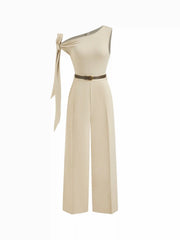 Asymmetrical Neck Knotted Straight Leg Jumpsuit With Belt
