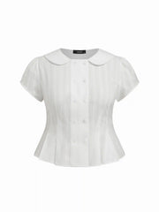 Cotton-blend Peter Pan Collar Broderie Anglaise Pleated Blouse Curve & Plus
