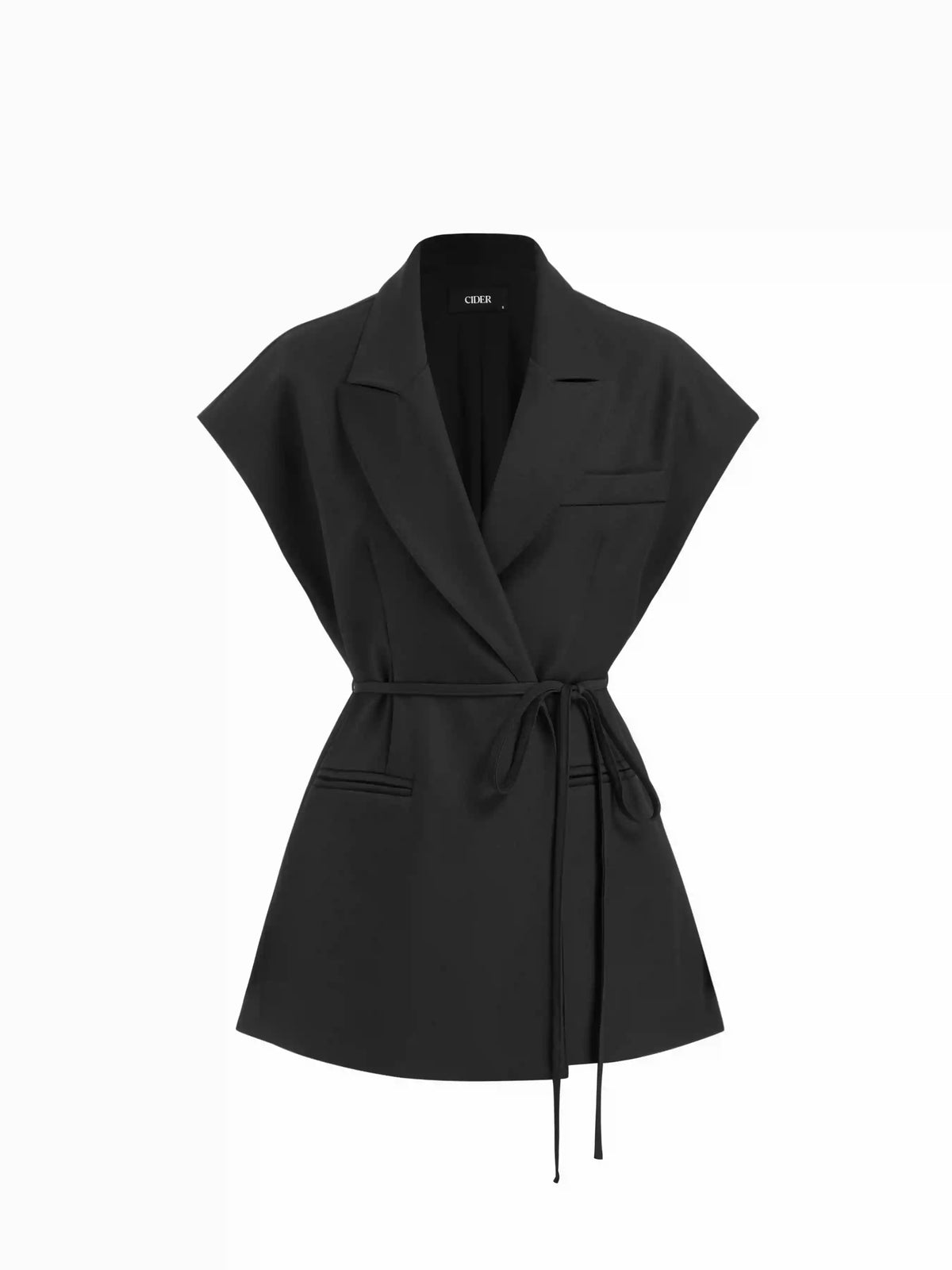 Collar Oversized Belted Sleeveless Blazer Vest