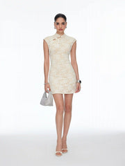 Lace Stand Collar Short Sleeve Cut Out Bowknot A-line Mini Dress