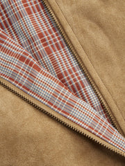 Suede Stand Collar Long Sleeve Zip Through Oversized Jacket