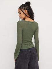 Asymmetrical Neck Lettuce Trim Top