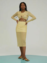 Check Tie Long Sleeve Top