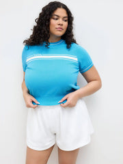Knit Contrasting Binding Short Sleeve Tee