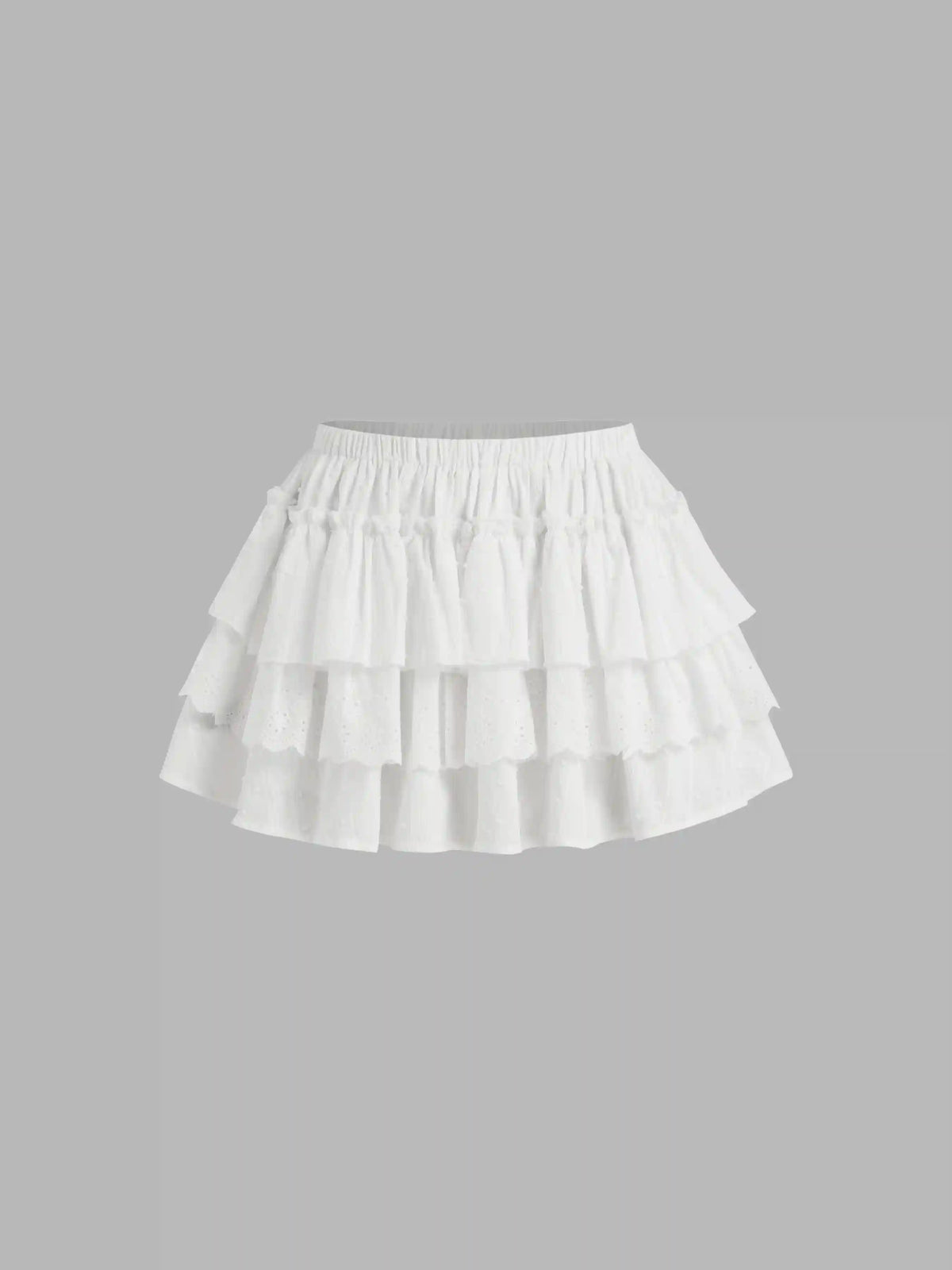 Cotton-blend Mid Rise Broderie Anglaise Layered Mini Skirt