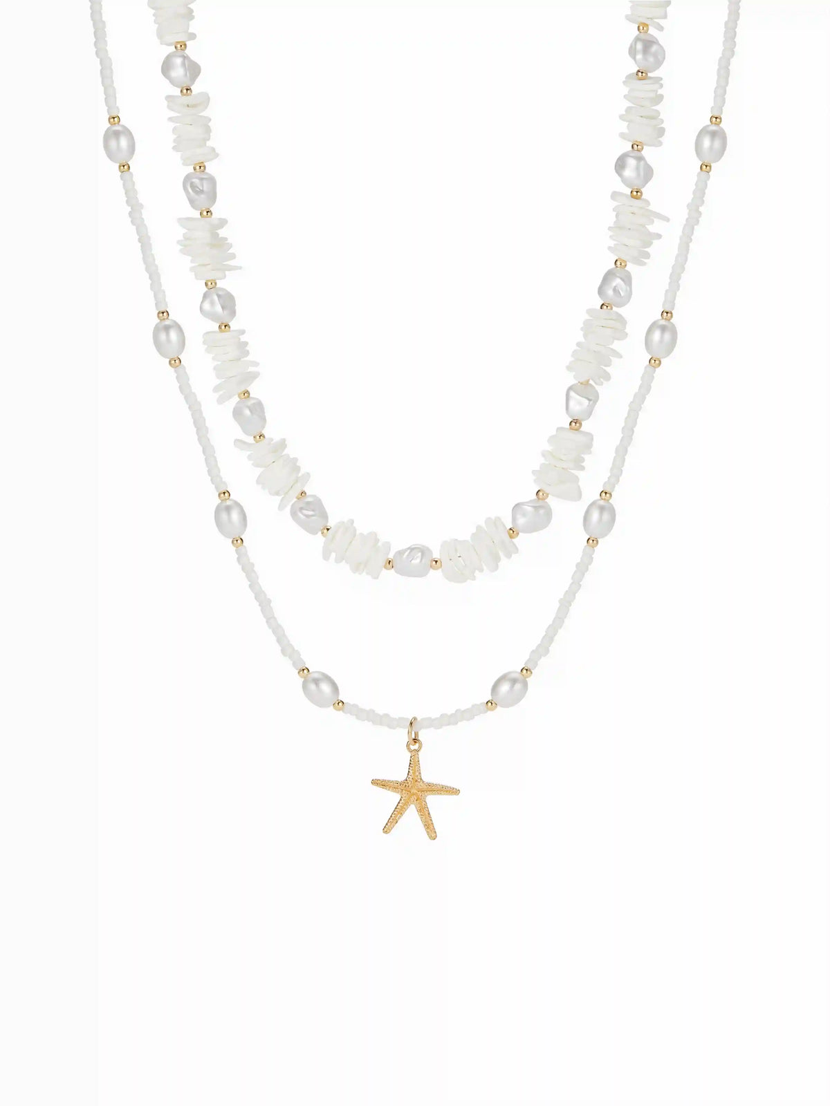 STARFISH & FAUX PEARL BEADED NECKLACE